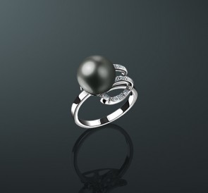 Кольцо с жемчугом бриллианты к-3912бч: чёрный морской жемчуг, золото 585°