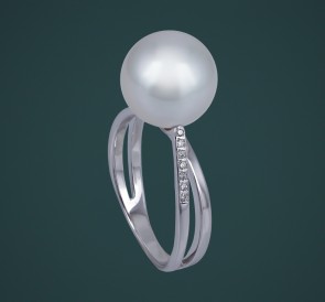 Кольцо с жемчугом бриллианты к-110666-бб: белый морской жемчуг, золото 585°