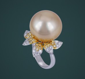 Кольцо с жемчугом бриллианты 8297: золотистый морской жемчуг, Золото 750*