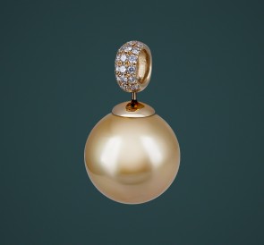 Подвеска с жемчугом бриллианты 8306: золотистый морской жемчуг, золото 585°