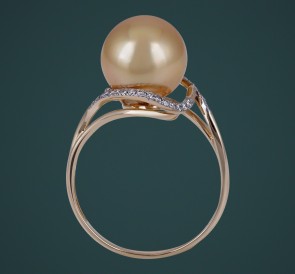 Кольцо с жемчугом к-110661жз: золотистый морской жемчуг, золото 585°